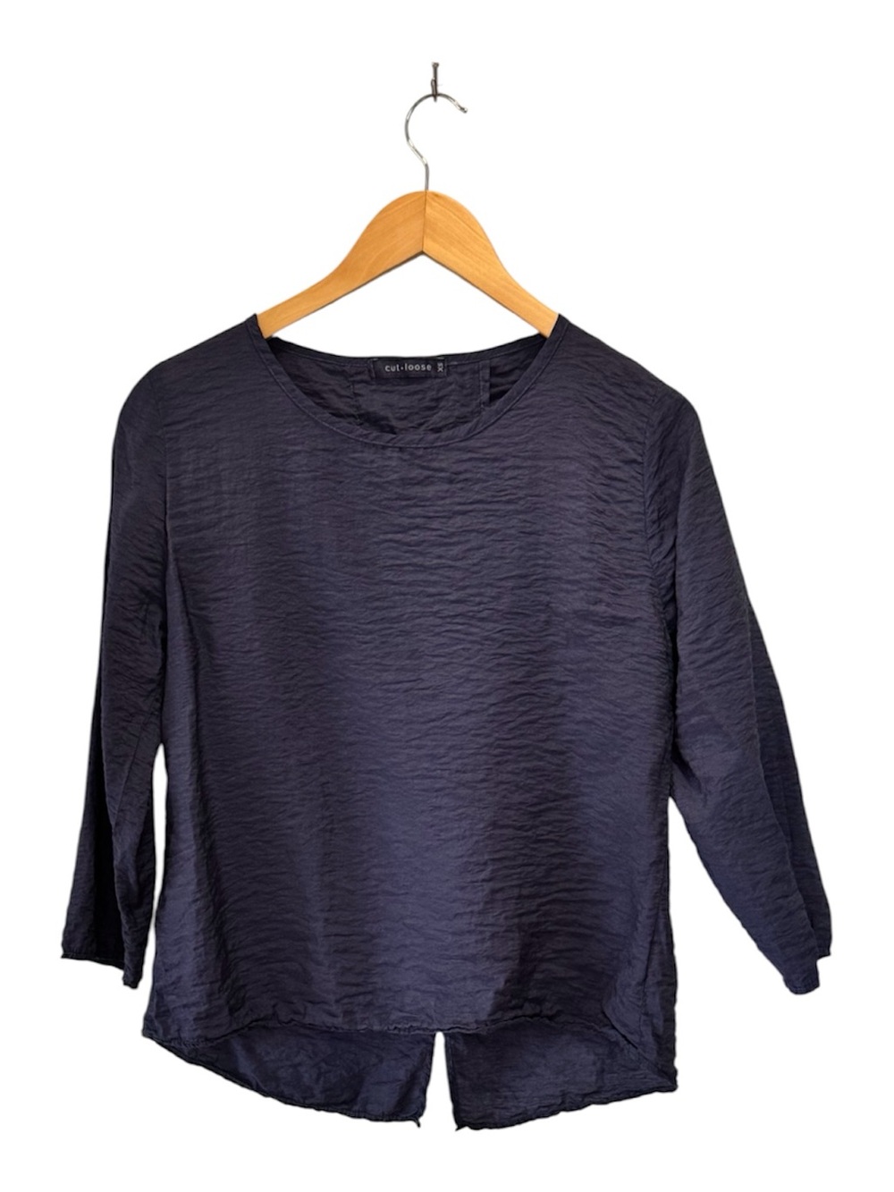 Cut Loose Navy Blue Crinkle Texture Long Sleeve Top XS